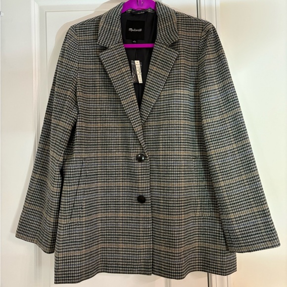 Madewell Jackets & Blazers - Madewell Dorset Blazer in Bowne Plaid Wool Blend Houndstooth Womens Large